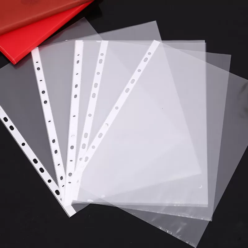Store SOC 100pcs Plastic Punched File Folders A4 Documents Sleeves Untral Thin Leaf Documents Sheet Protectors Filing Planner Organizer as-picture-show