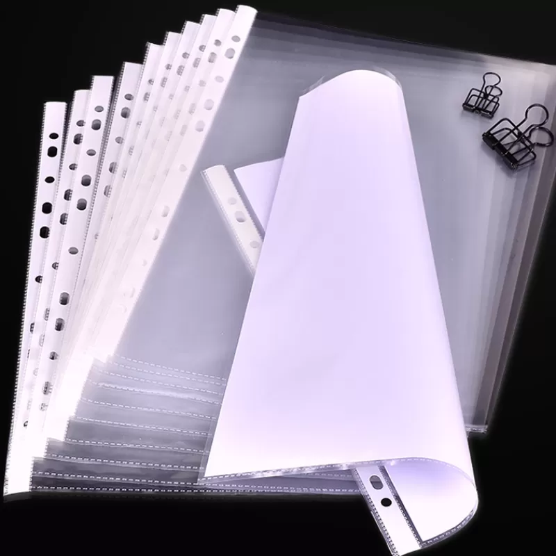 Store SOC 100pcs Plastic Punched File Folders A4 Documents Sleeves Untral Thin Leaf Documents Sheet Protectors Filing Planner Organizer as-picture-show