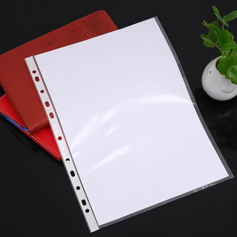 Store SOC 100pcs Plastic Punched File Folders A4 Documents Sleeves Untral Thin Leaf Documents Sheet Protectors Filing Planner Organizer as-picture-show