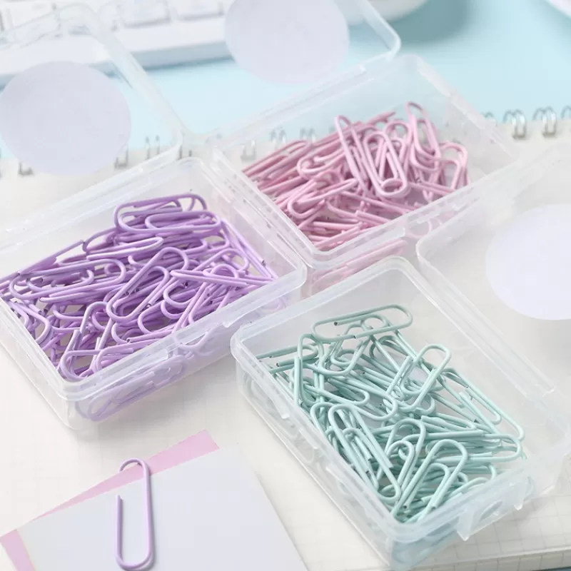 Hot SOC 1 Box Colored Paper Clip Metal Clips Memo Clip Bookmarks Stationery Office Accessories School Supplies Length 18mm/50mm