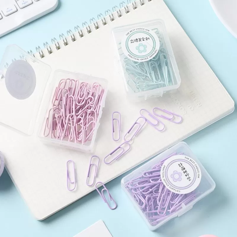 Hot SOC 1 Box Colored Paper Clip Metal Clips Memo Clip Bookmarks Stationery Office Accessories School Supplies Length 18mm/50mm