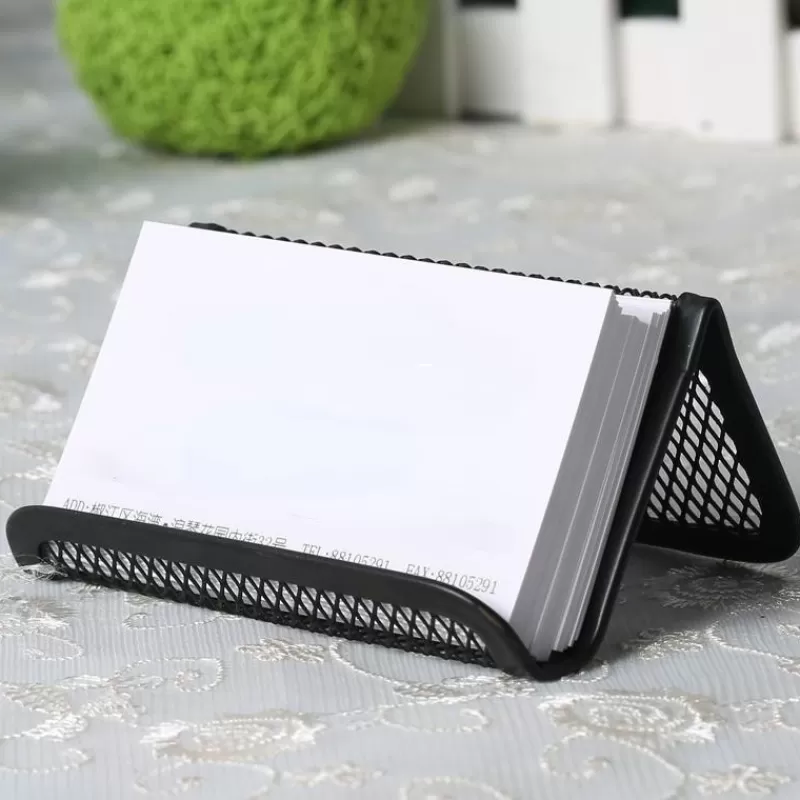 Best SOC 1pc Metal Mesh Portable Business Name Card Holder Display Stand Rack Desktop Table Organizer Home Desk Storage Stand black