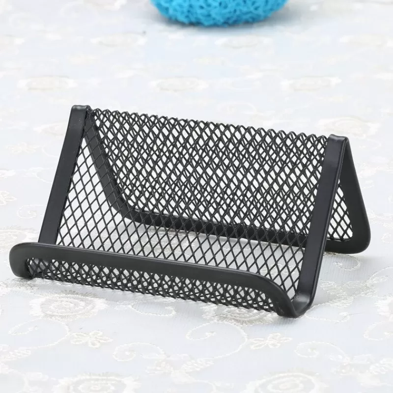 Best SOC 1pc Metal Mesh Portable Business Name Card Holder Display Stand Rack Desktop Table Organizer Home Desk Storage Stand black