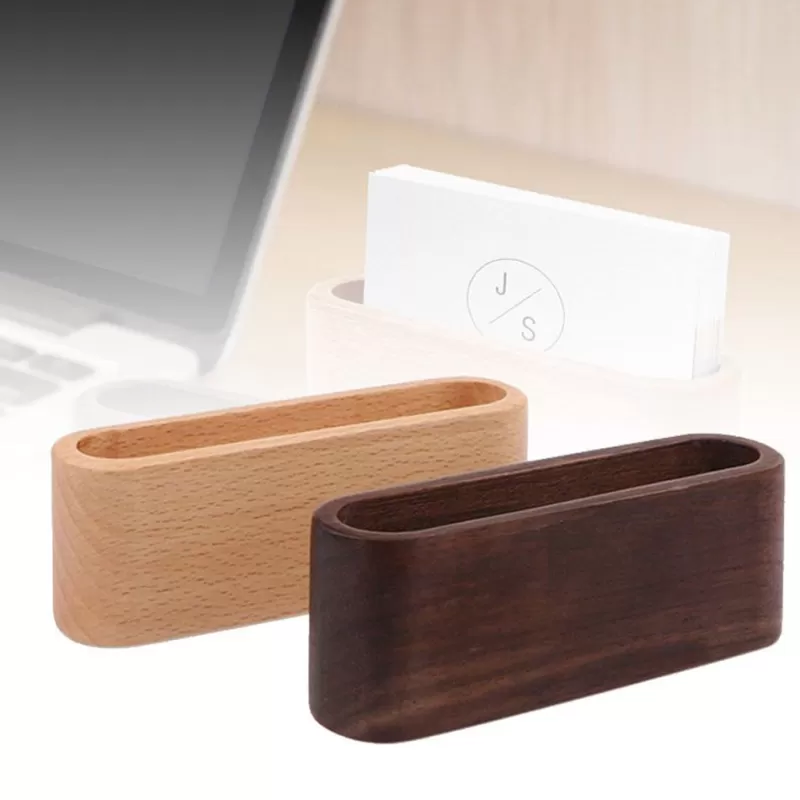 Online SOC 1Pc Wooden Business Card Holders Note Holder Display Device Card Stand Holder Office Supplies Stationery Accessories Organizer