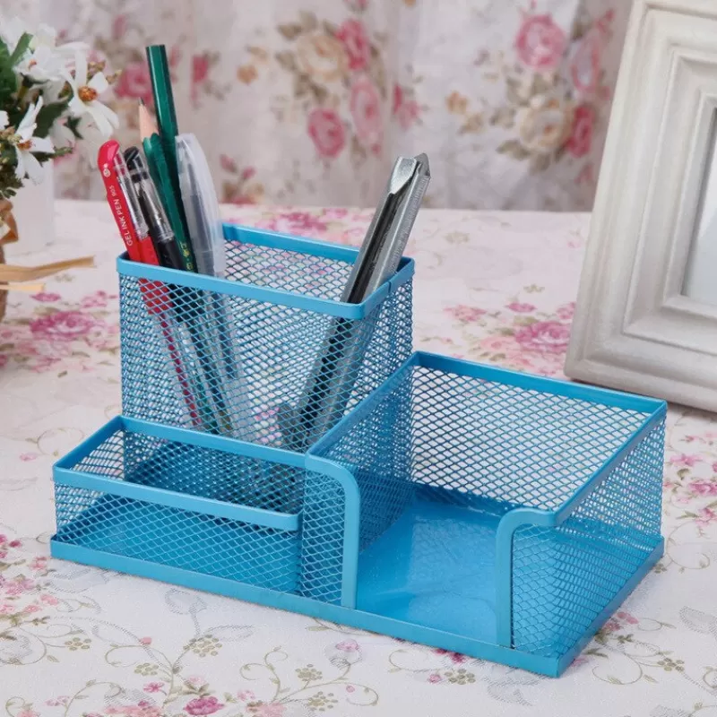 Hot SOC 3-In-1 Desk Organizer Pencil Pen Holder Metal Hollow Mesh Wire Organizador De Escritorio Lapices Office Desk Accessories