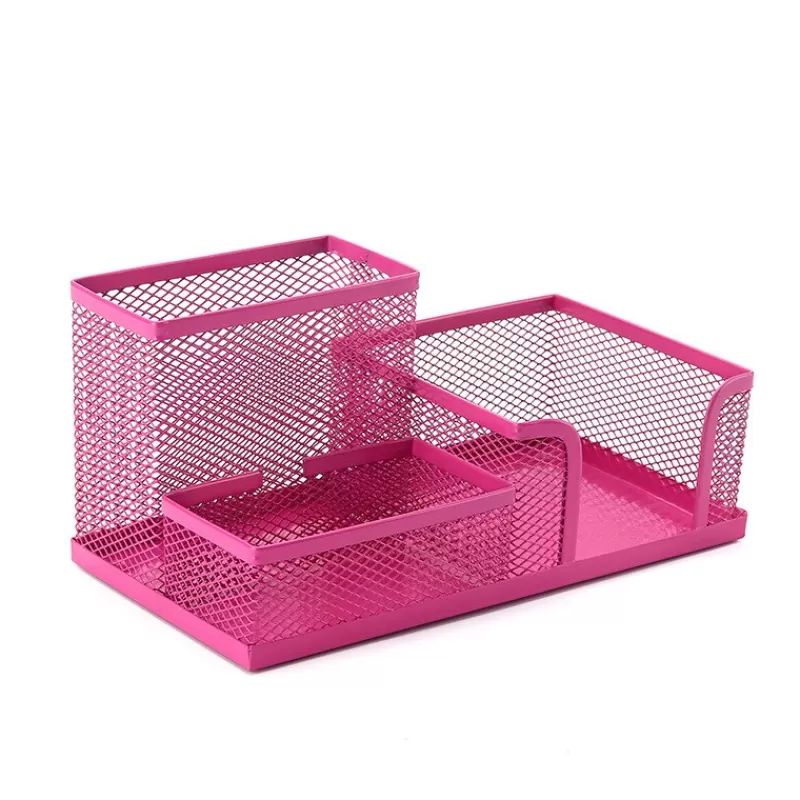 Hot SOC 3-In-1 Desk Organizer Pencil Pen Holder Metal Hollow Mesh Wire Organizador De Escritorio Lapices Office Desk Accessories