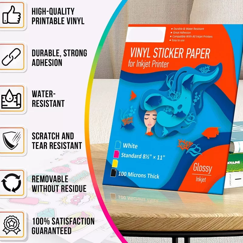 Hot SOC 50 Sheets A4 Vinyl Sticker Paper For Inkjet Printer Glossy White Self Adhesive Stickers Label Waterproof Decal Paper Sheet