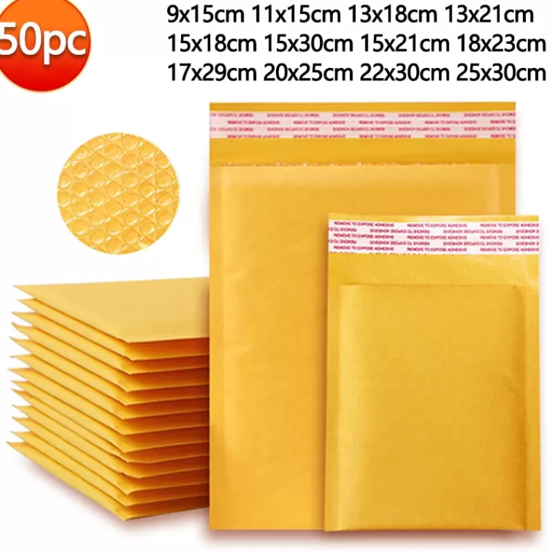 Sale SOC 50PCS Poly Bubble Padded Mailing Envelopes For Mailer Gift Packaging Self Seal Bag Bubble Padding Yellow Color Multiple Sizes
