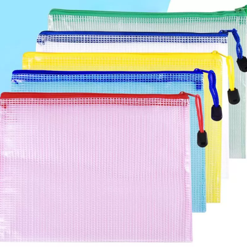 Online SOC 5/10/20pcs Mesh Zipper Pouch Document Bag Waterproof Zip File Folders A5 School Office Supplies Pencil Case Storage Bags