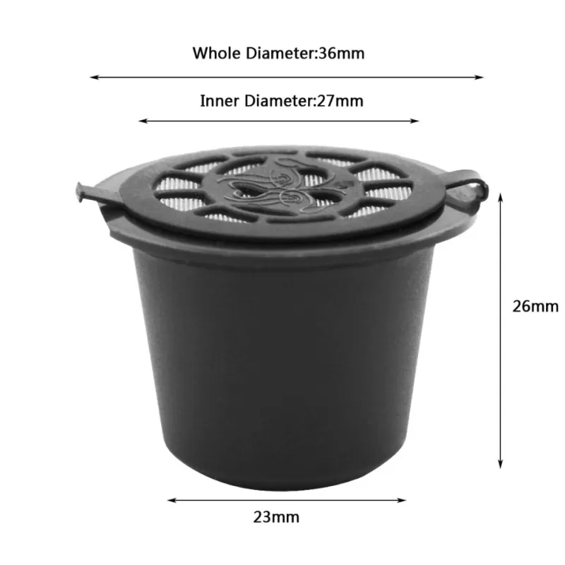 Best SOC 6PCS Reusable Nespresso Coffee Capsules Cup With Spoon Brush Black Refillable Coffee Capsule Refilling Filter Coffeeware Gift