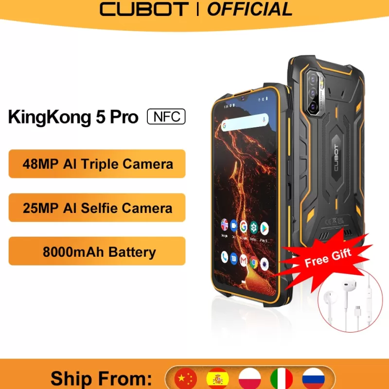 Best Sale SOC Cubot KingKong 5 Pro IP68/IP69K Waterproof Smartphone Rugged Phone 8000mAh 48MP Triple Camera Android 11 NFC 64GB Global 4G LTE black-orange