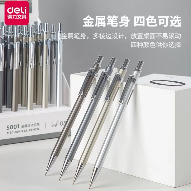Flash Sale SOC DELI High Quality Full Metal Mechanical Pencil 0.5/0.7 Lapices For Professional PaintingAnd Writing School Supplies