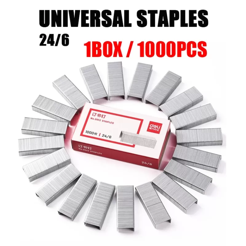 Hot SOC Deli Universal No.12 Staples Electroplating Thicken Staples Unified Standard Small 24/6 Staples 1box School Office Supplies