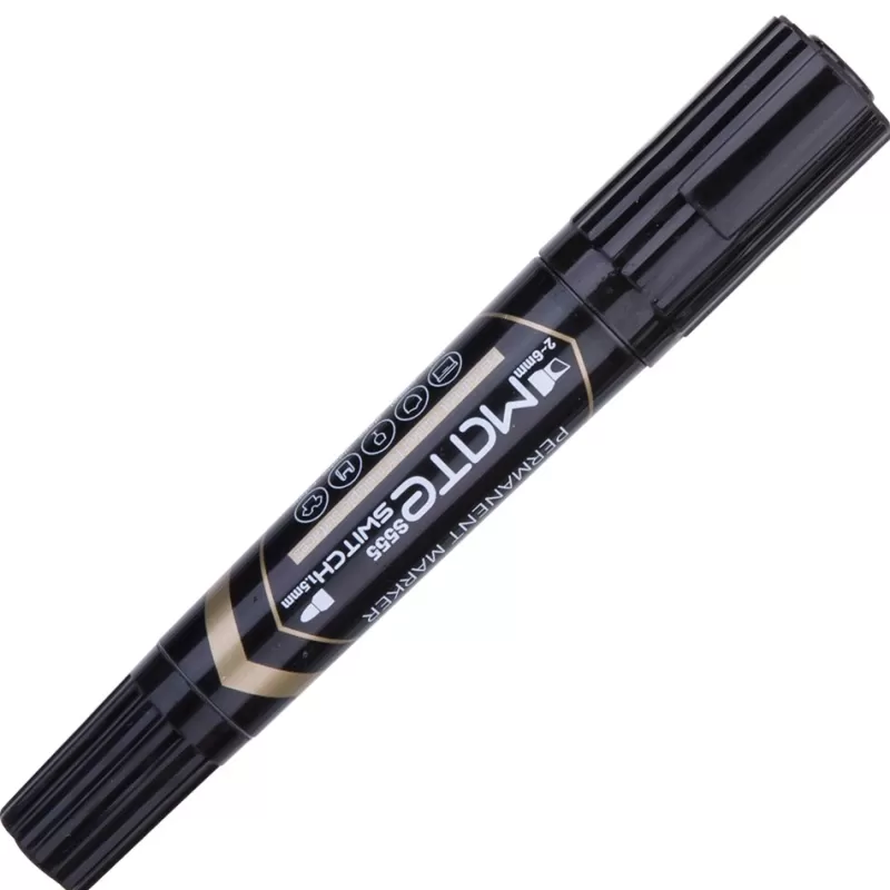 Cheap SOC DELI Water Proof Permanent Marker 2pcs/Lot Bullet Tip 1.5mm Chisel Tip 1-6mm ES555 Office Supplies Dual Tips Permanent Markers