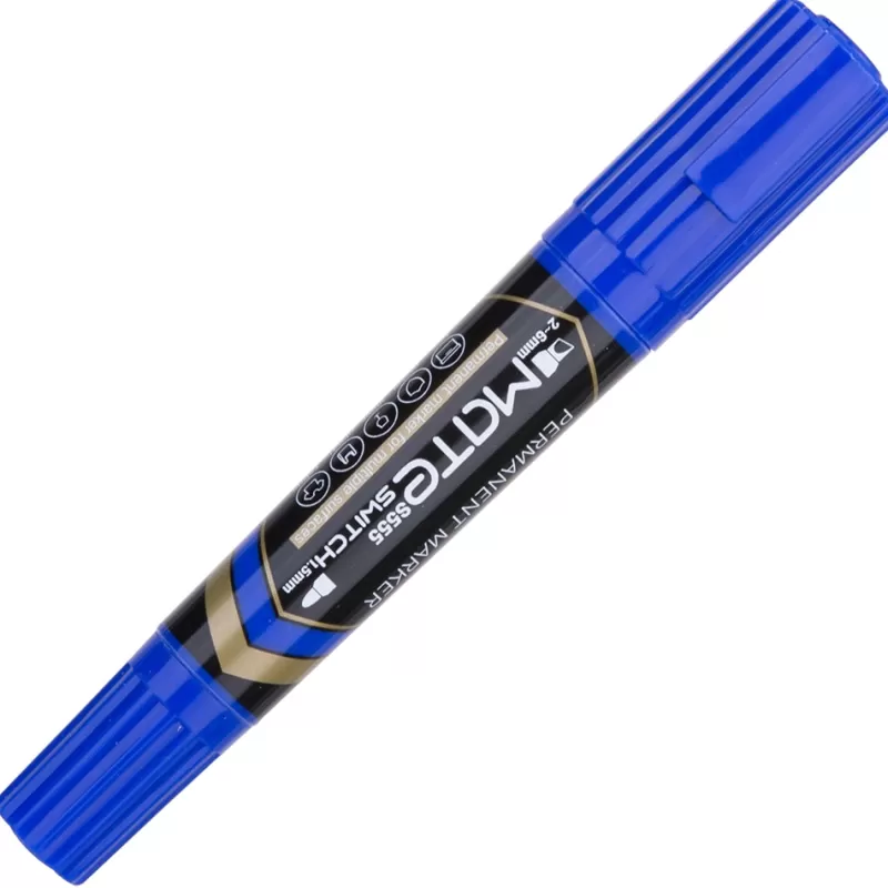 Cheap SOC DELI Water Proof Permanent Marker 2pcs/Lot Bullet Tip 1.5mm Chisel Tip 1-6mm ES555 Office Supplies Dual Tips Permanent Markers