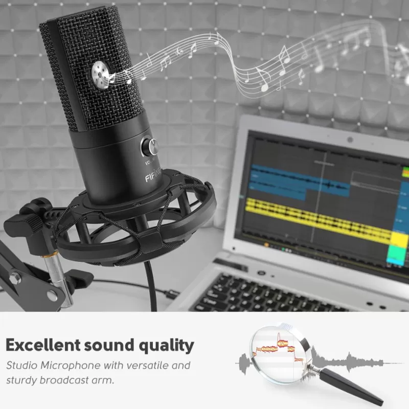 Outlet SOC FIFINE Studio Condenser USB Computer Microphone Kit With Adjustable Scissor Arm Stand Shock Mount For YouTube Voice Overs-T669