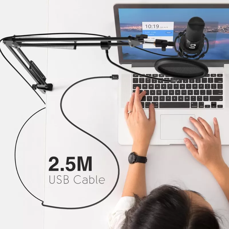 Outlet SOC FIFINE Studio Condenser USB Computer Microphone Kit With Adjustable Scissor Arm Stand Shock Mount For YouTube Voice Overs-T669