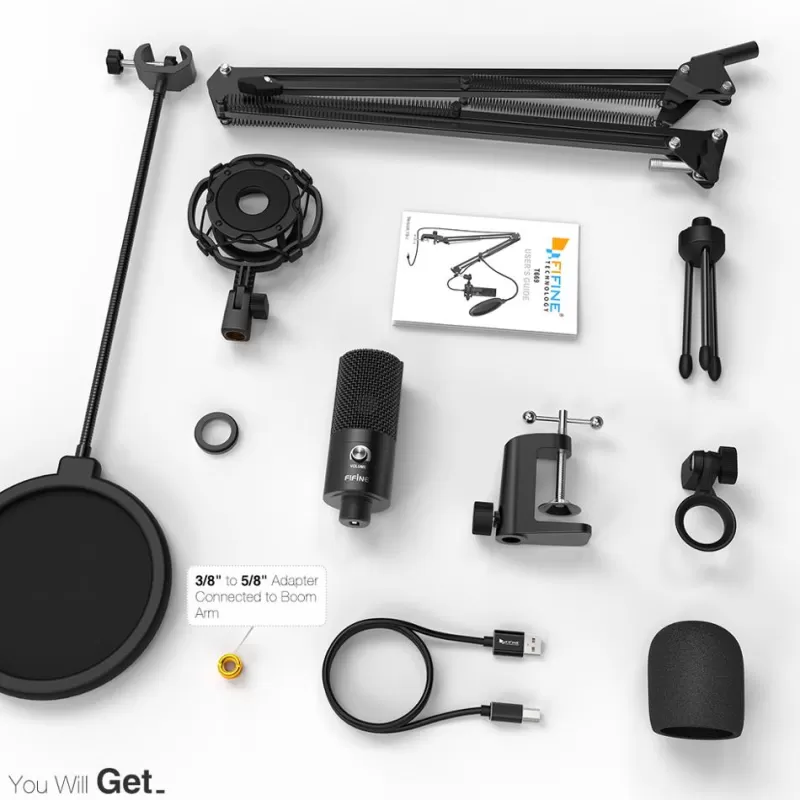 Outlet SOC FIFINE Studio Condenser USB Computer Microphone Kit With Adjustable Scissor Arm Stand Shock Mount For YouTube Voice Overs-T669