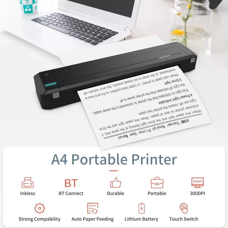 Discount SOC HPRT MT800 A4 Portable Thermal Transfer Printer 300DP IWireless&USB Connect For Mobile Computer For Office School W/ Ribbon Roll