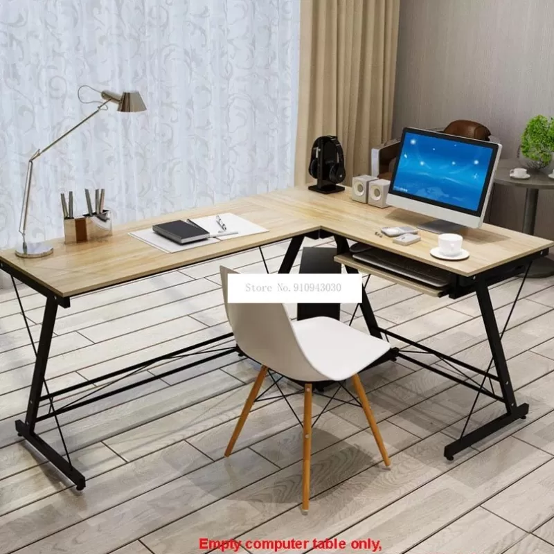 Fashion SOC L-Shape Office Writing Desk Corner Computer Desk Wood Right-angle PC Laptop Table Home Furniture Gaming Study Table Steel Frame