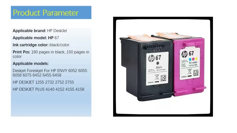 Clearance SOC Original Genuine HP 67 Black Colour Ink Cartridge For 6052 6055 6058 6075 6452 6455 6458 1255 2732 2752 2755 4140 4152