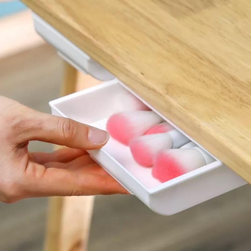 Best Sale SOC Self Stick Pencil Tray Under Desk Drawer Storage Box Hidden Stationery Organizer Stand For Pens Office Home Storage Organizer
