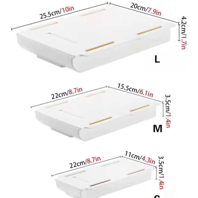 Best Sale SOC Self Stick Pencil Tray Under Desk Drawer Storage Box Hidden Stationery Organizer Stand For Pens Office Home Storage Organizer