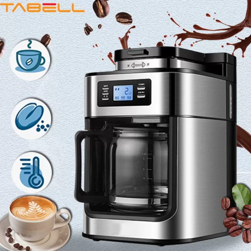 Clearance SOC TABELL 2 In1 Coffee Maker Machine Automatic Coffee Machine Drip LED-Display Home Electric Bean Grinder Espresso Keep Warm