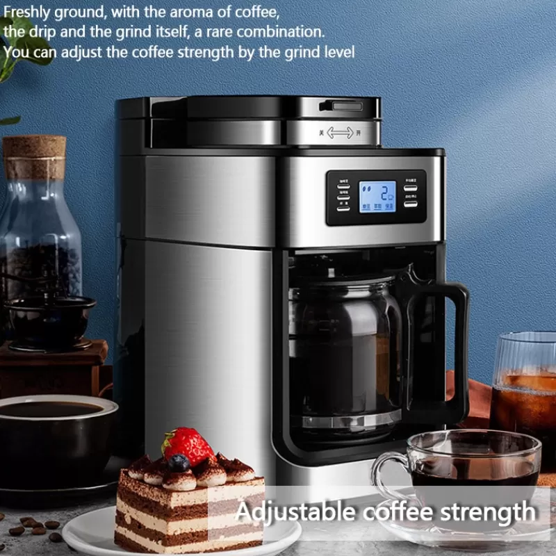 Clearance SOC TABELL 2 In1 Coffee Maker Machine Automatic Coffee Machine Drip LED-Display Home Electric Bean Grinder Espresso Keep Warm