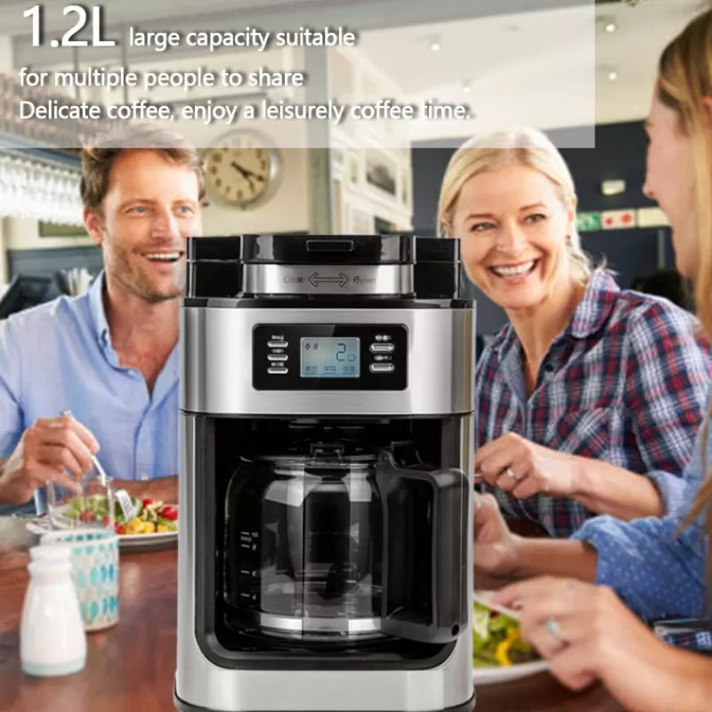 Clearance SOC TABELL 2 In1 Coffee Maker Machine Automatic Coffee Machine Drip LED-Display Home Electric Bean Grinder Espresso Keep Warm