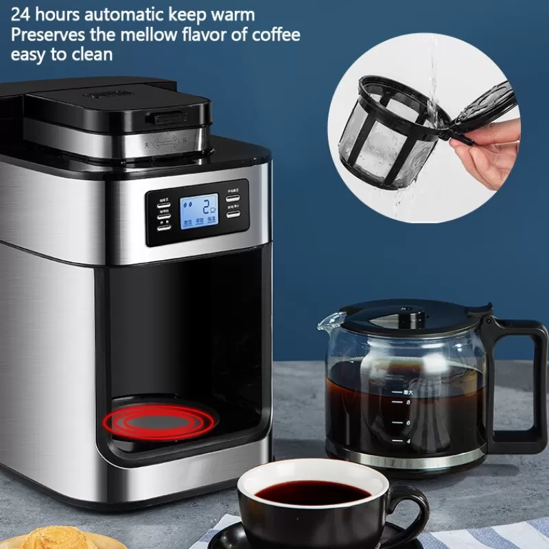 Clearance SOC TABELL 2 In1 Coffee Maker Machine Automatic Coffee Machine Drip LED-Display Home Electric Bean Grinder Espresso Keep Warm